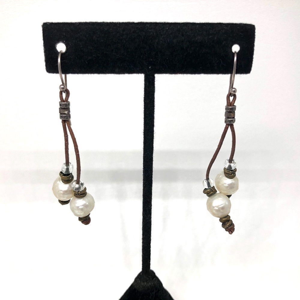 Sterling Textured Bead with Copper Tie Earrings
